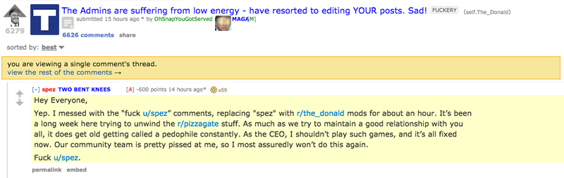 Illustration for article titled El CEO de Reddit admite que editó comentarios de fanáticos de Donald Trump